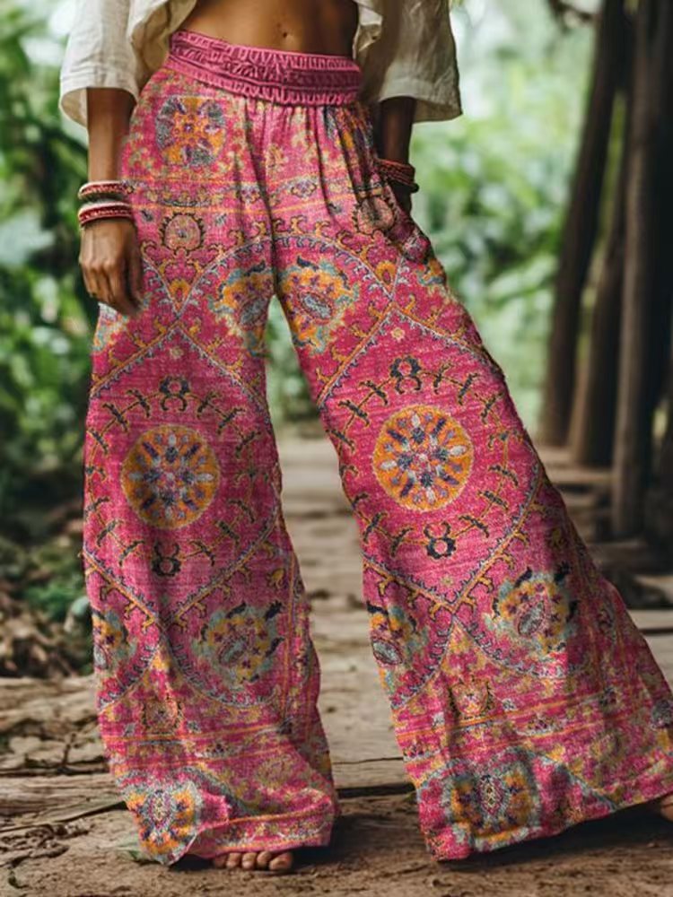 Women's Loose Summer Pants with Colorful Flower and Butterfly Print Mune Fashion