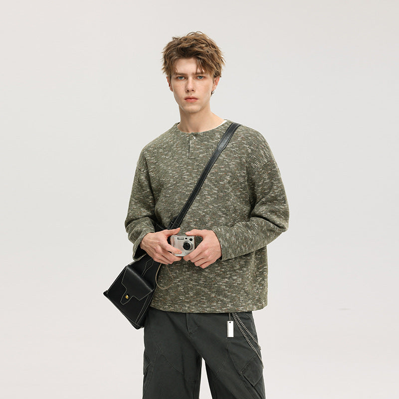 Men's oversized knitted sweater in melange look with round neck and ribbed cuffs Mune Fashion