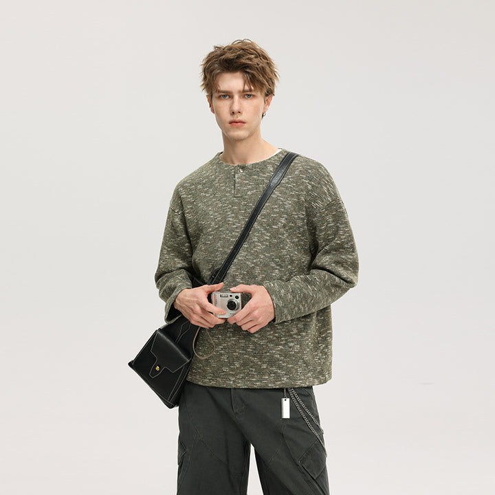 Men's oversized knitted sweater in melange look with round neck and ribbed cuffs Mune Fashion
