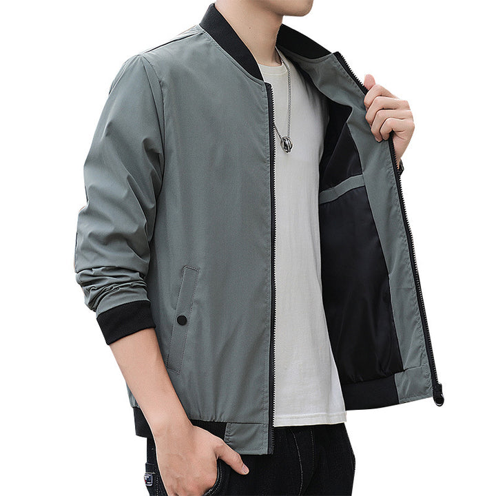 Men's Minimalist Bomber Jacket with Short Stand-Up Collar, Concealed Zipper and Ribbed Cuffs Mune Fashion