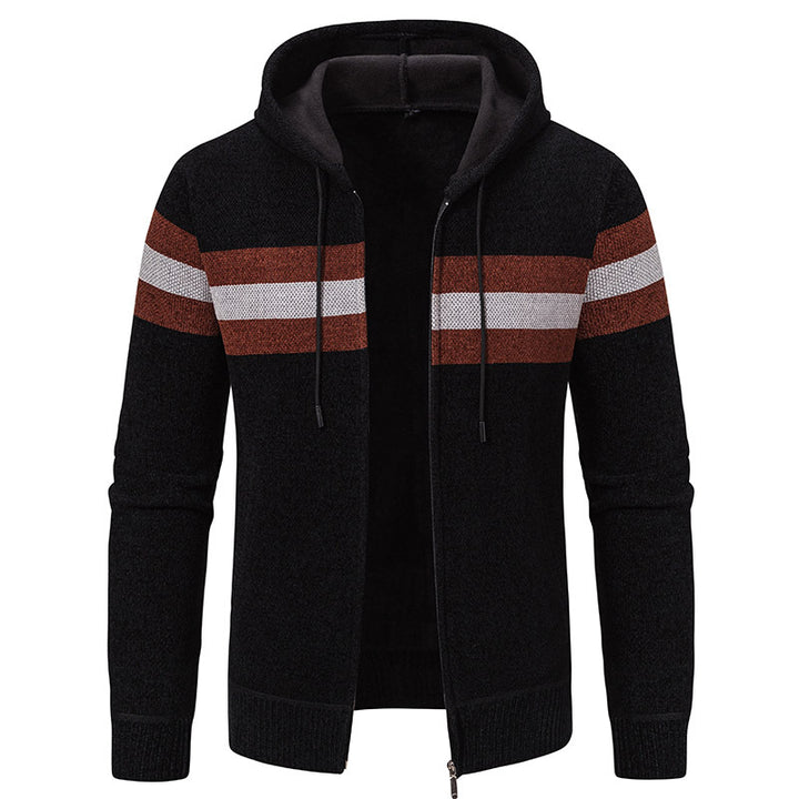Men's hooded sweater jacket with full zip, contrast stripes, and side pockets Mune Fashion