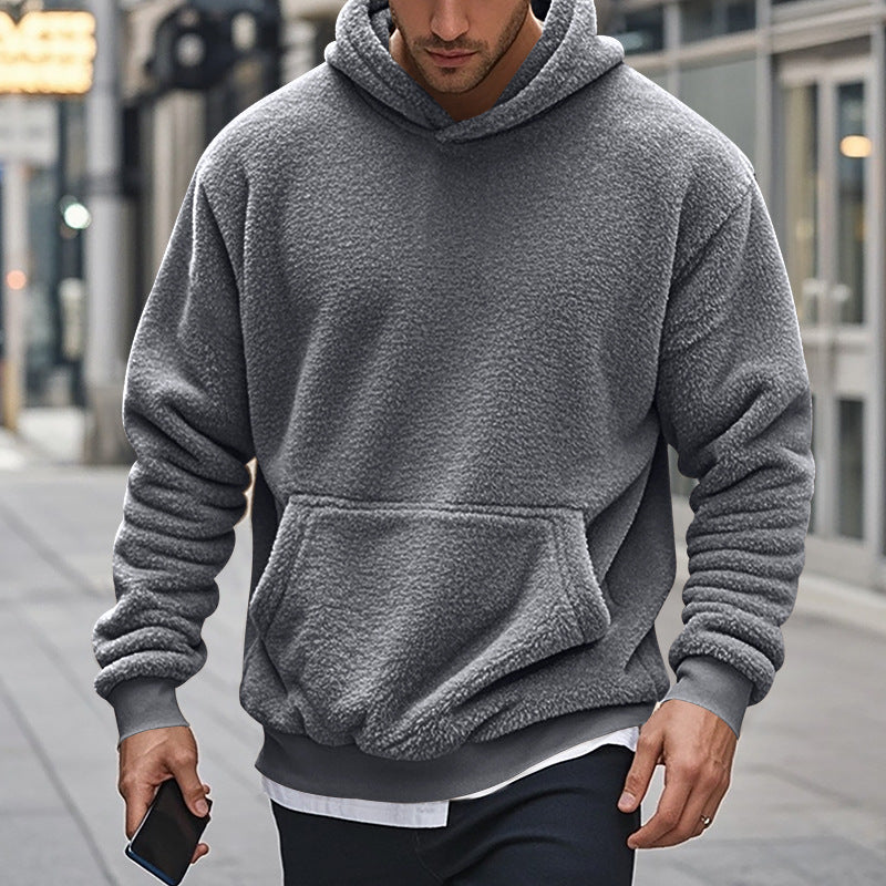 Men's Sherpa Hoodie in Teddy Fleece with Kangaroo Pocket and Ribbed Cuffs Mune Fashion