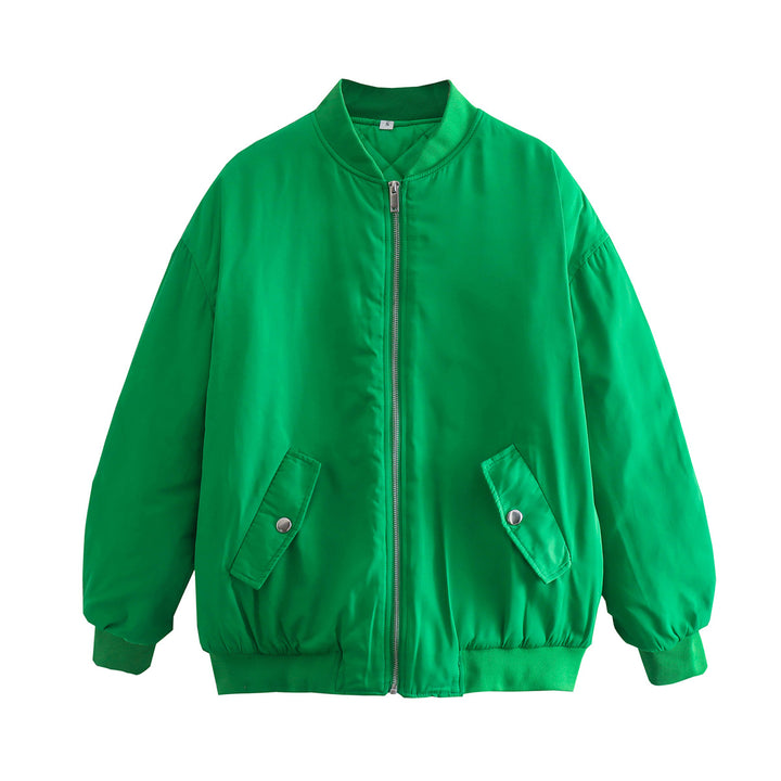 Women Boxy Bomber Jacket in Oversized Look with Zipper and Slanted Flap Pockets Mune Fashion