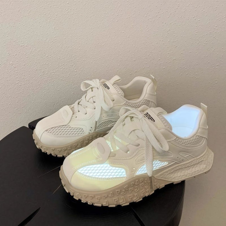 Women's Platform Chunky Sneaker with Reflective Mesh Inserts, Padded Comfort Collar, and Shock-Absorbing Sole Mune Fashion