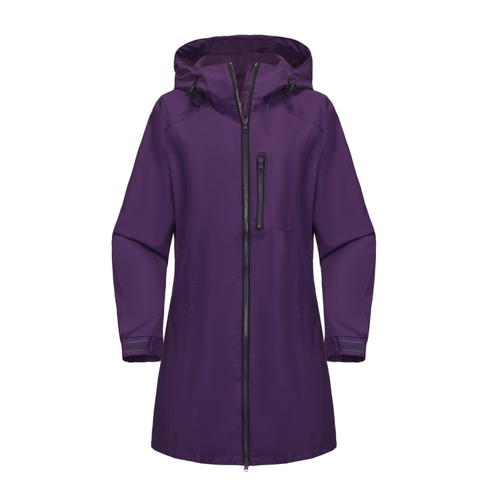 Women's waterproof long raincoat with hood and two-way zipper Mune Fashion