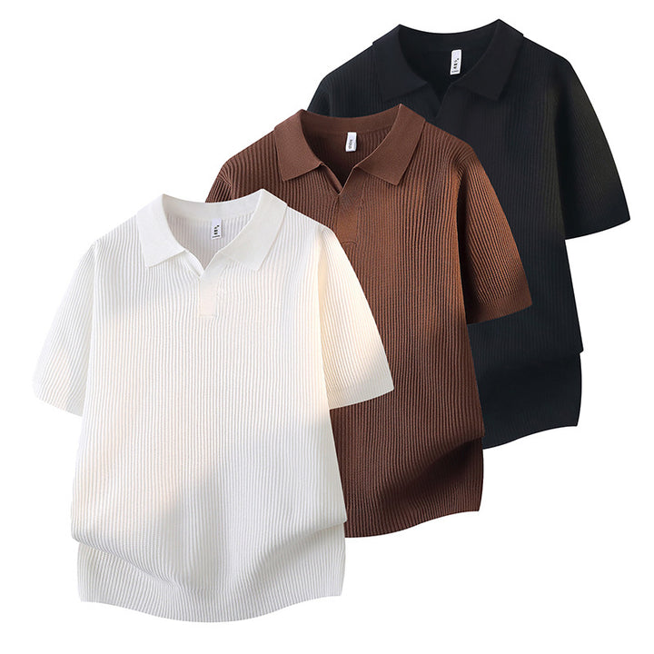 Women Fashionable Short Sleeve Polo Shirt with Ribbed Texture Mune Fashion