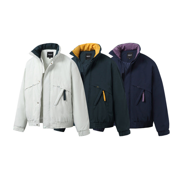 Unisex Boxy Padded Short Jacket with Asymmetric Pockets and High Stand-up Collar Mune Fashion