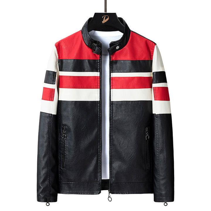Men's Fashion Biker Jacket with Colored Stripes Mune Fashion