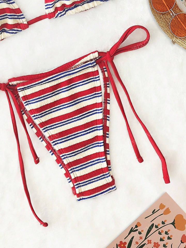 Women Triangle Bikini with Colorful Stripe Pattern Mune Fashion