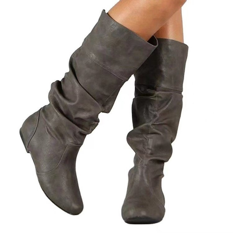 Women's slip-on boots with gathered shaft and flat wedge sole Mune Fashion