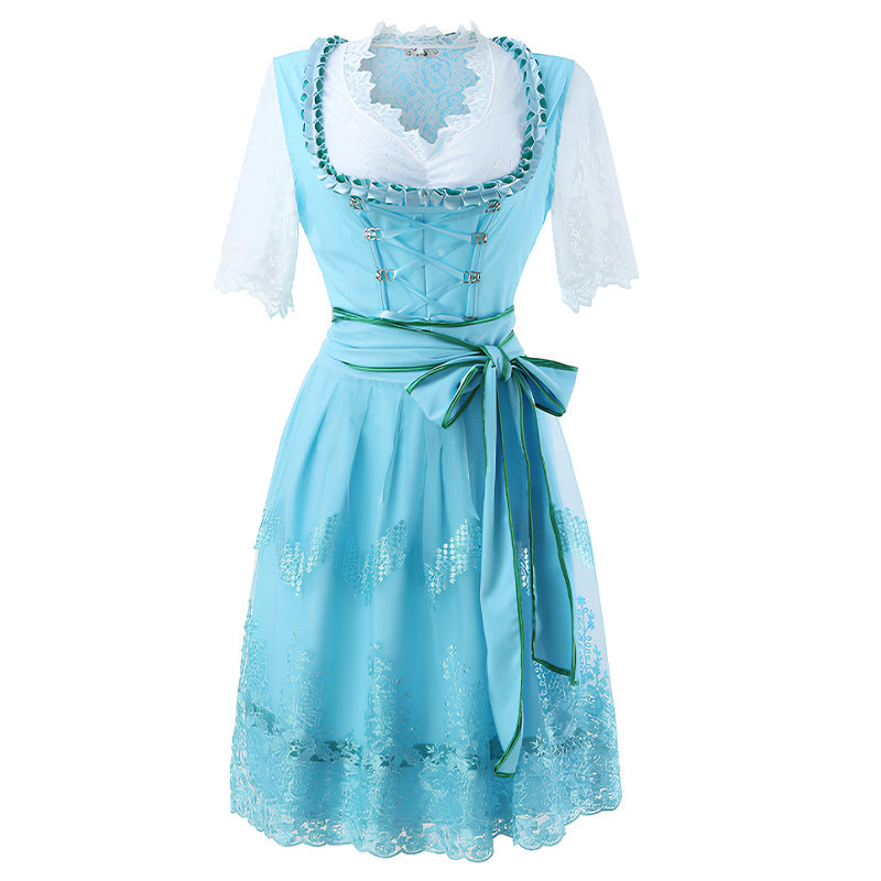 Ladies nan traditional dirndl dress with fine lace blouse, figure-hugging bodice, and elegant apron Mune Fashion