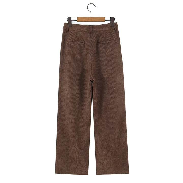 Women High-Waisted Cord Pants with Wide Leg and Pleats Mune Fashion