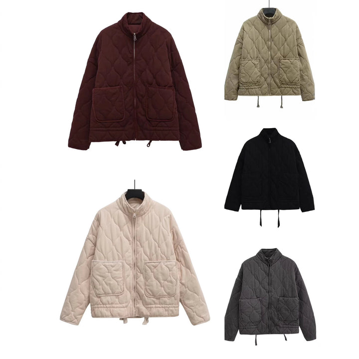 Women’s quilted jacket with stand-up collar, cushion quilting and drawstring Mune Fashion