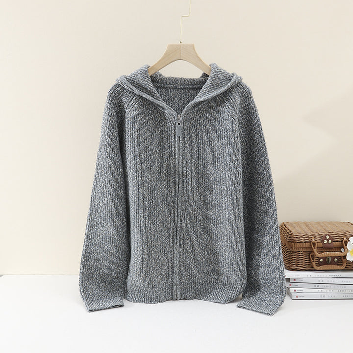Women's chunky knit hoodie with full zipper and raglan sleeves Mune Fashion