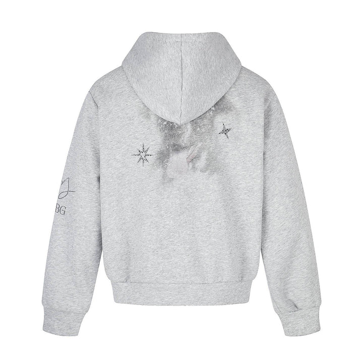 Unisex Short Cut Hooded Zip Jacket with Graphic Dog Print and Ribbed Hem Mune Fashion
