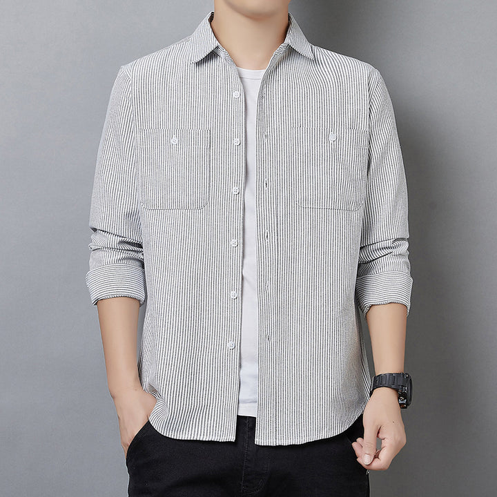 Men's Striped Long Sleeve Shirt made of Cotton Blend with Chest Pockets and Casual Cut Mune Fashion