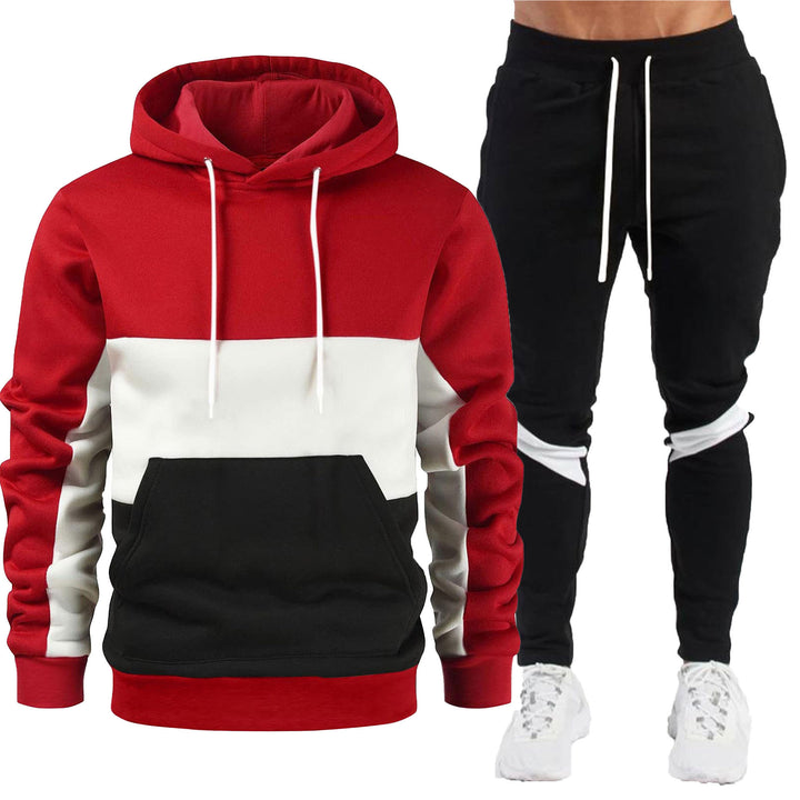 Men's sporty hoodie and jogger set with contrast trims, kangaroo pocket, elastic waistband, and tapered leg Mune Fashion