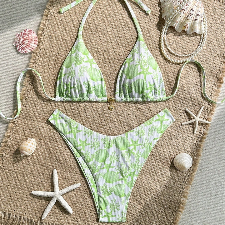 Women Triangle Bikini with Maritime Coral Pattern Mune Fashion