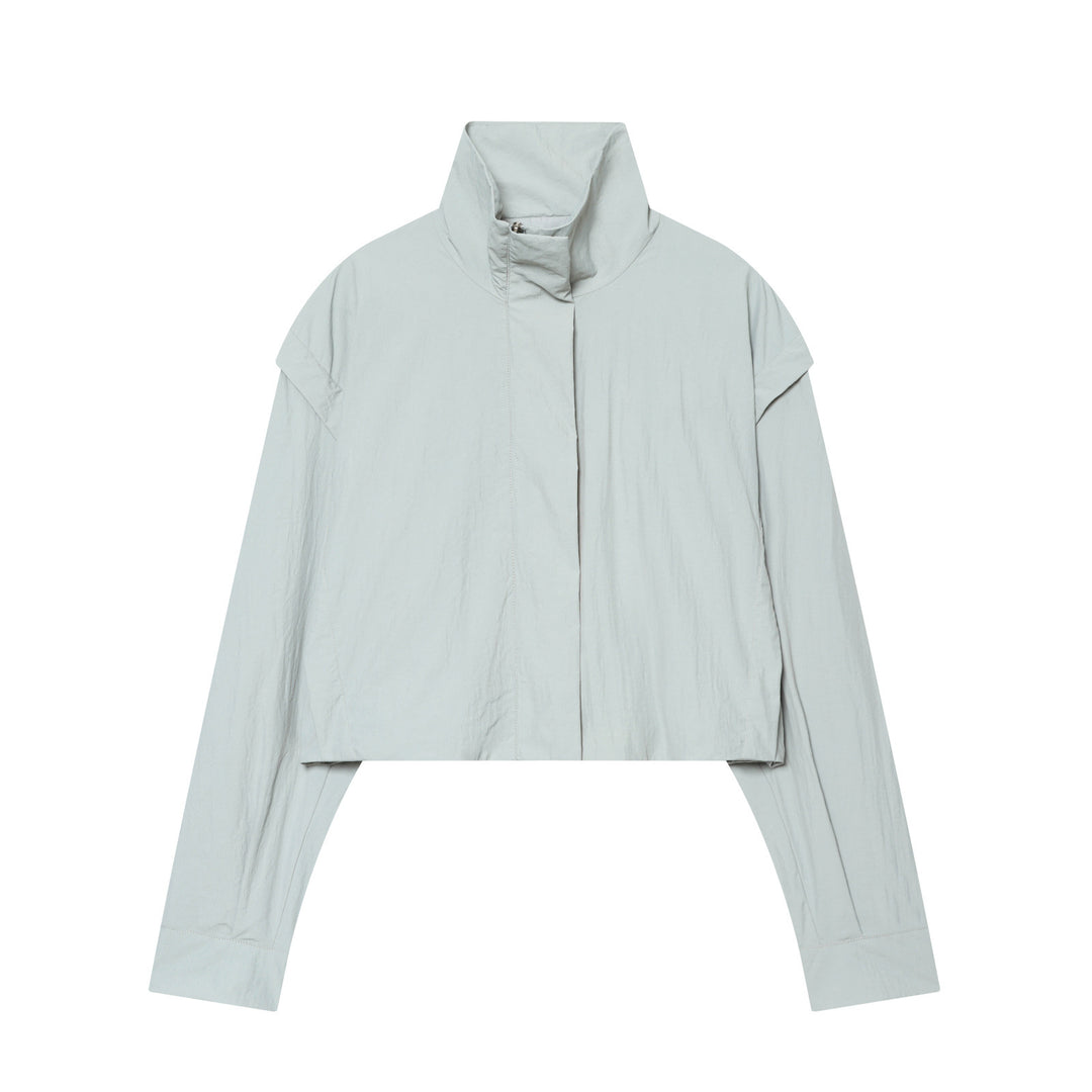 Women Cropped Transition Jacket with High Stand-Up Collar and Hidden Zipper Mune Fashion