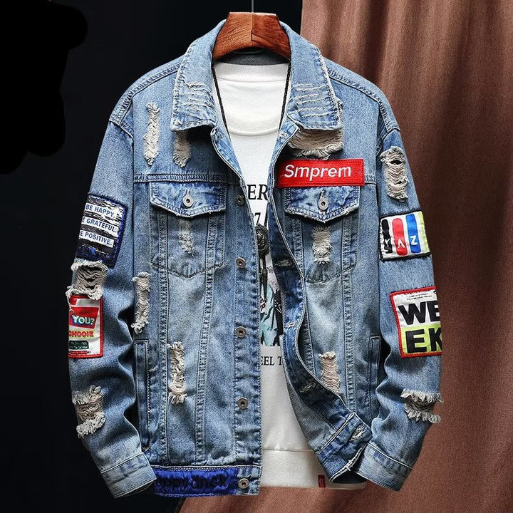 Men's Casual Denim Jacket with Creative Appliqués Mune Fashion