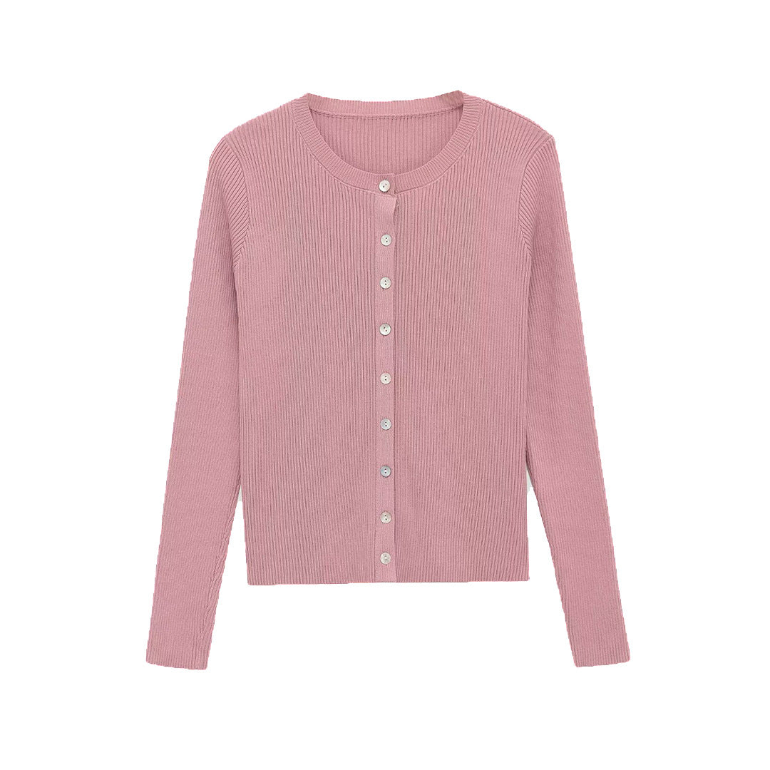 Women’s fine-knit cardigan with ribbed structure and continuous button placket Mune Fashion