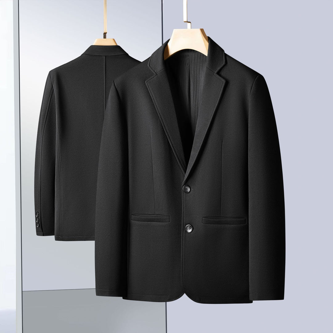Men's Single-Breasted Business Blazer Made of Textured Microfiber with Light Stretch Quality Mune Fashion