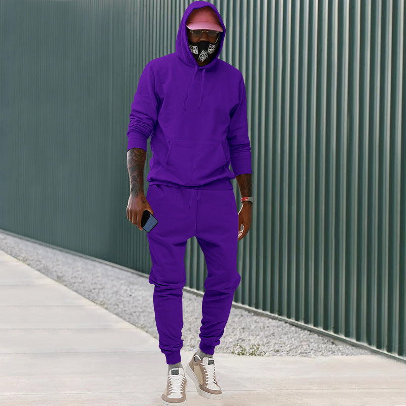 Men's casual hoodie and jogging set made of French Terry with kangaroo pocket, ribbed cuffs, and elastic drawstring waistband Mune Fashion