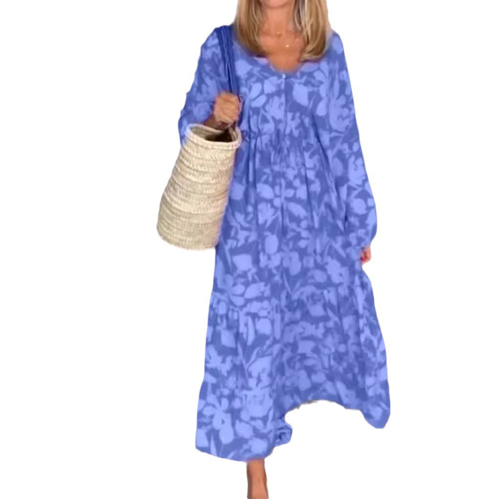 Ladies airy tiered maxi dress with V-neck tunnel waist and balloon sleeves Mune Fashion