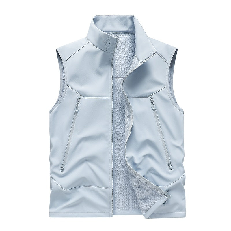 Men's Water-Repellent Softshell Vest with Stand-Up Collar, Zipper Pockets & Breathable Lining Mune Fashion
