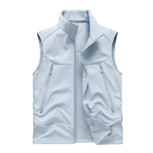 Men's Water-Repellent Softshell Vest with Stand-Up Collar, Zipper Pockets & Breathable Lining Mune Fashion