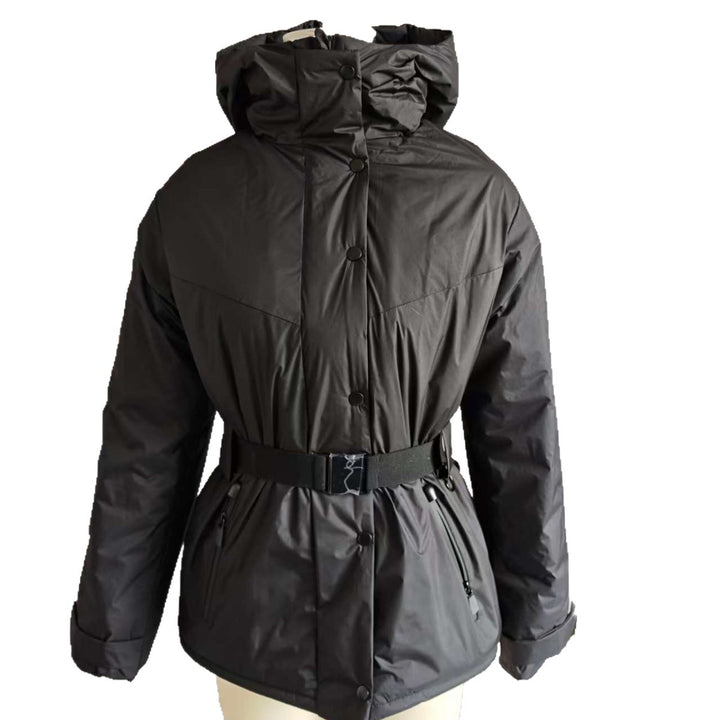 Women's High-Functionality Down-Look Ski Jacket with Waist Belt and Hood Mune Fashion