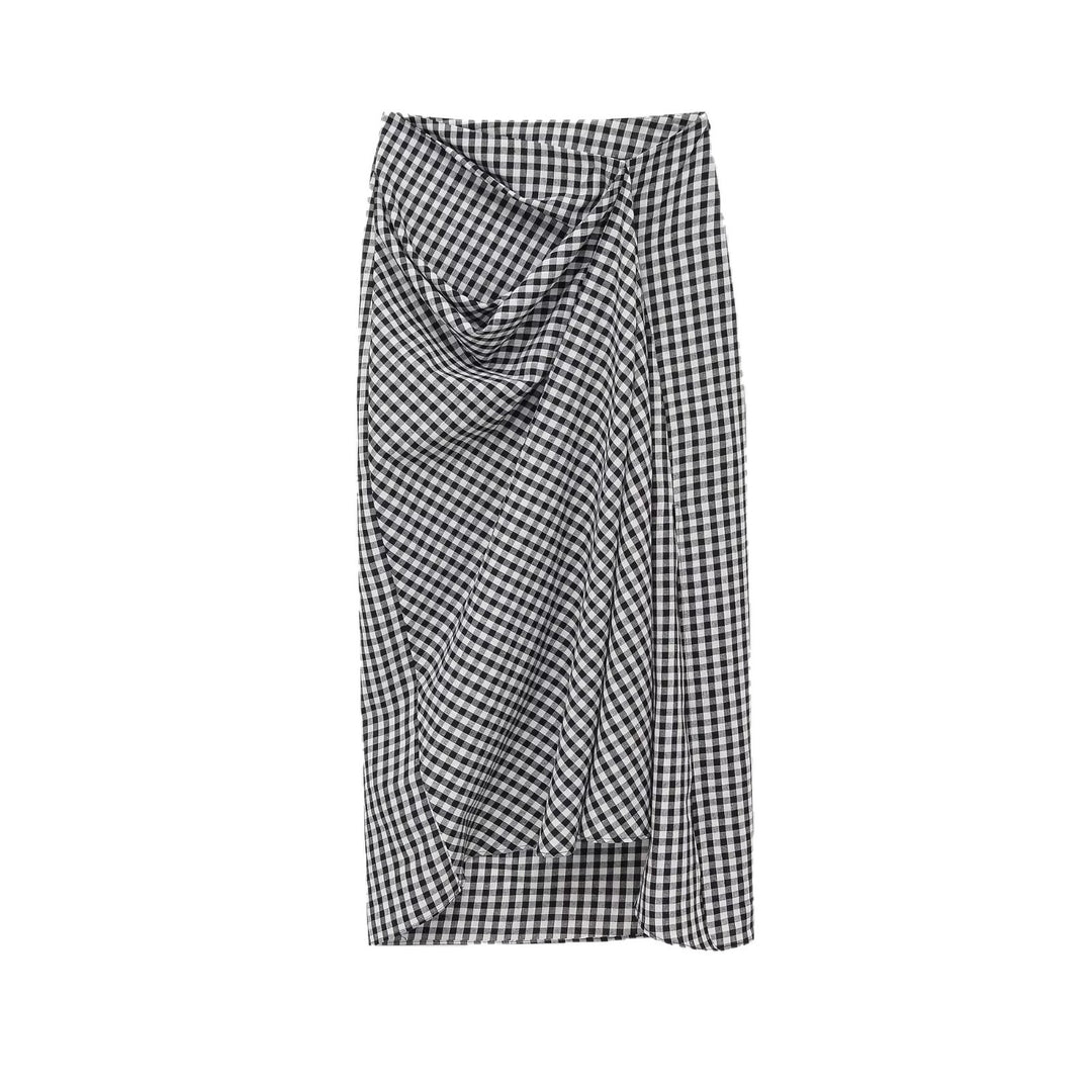 Women's midi skirt with wrap detail and gingham checks Mune Fashion