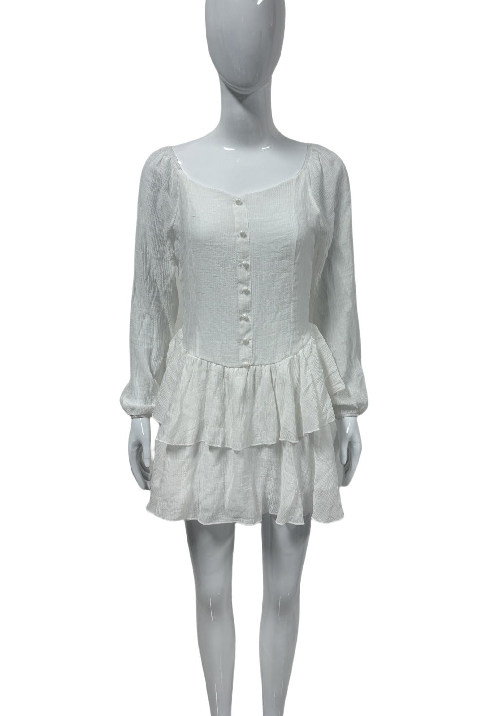 Women Off-Shoulder Tiered Mini Dress with Button Placket Mune Fashion