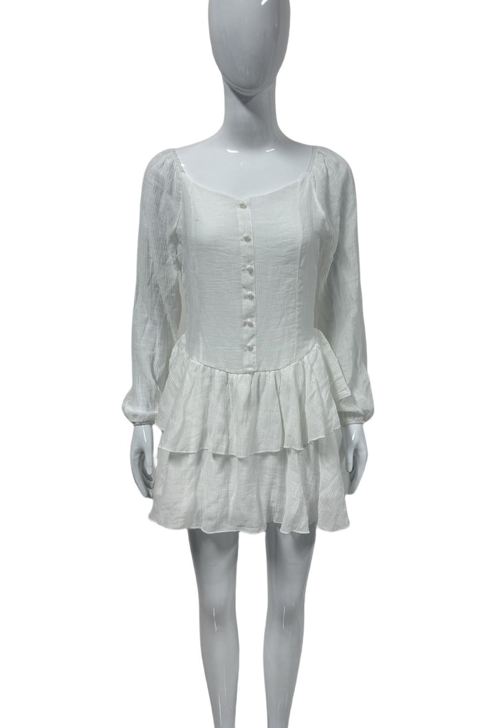 Women Off-Shoulder Tiered Mini Dress with Button Placket Mune Fashion