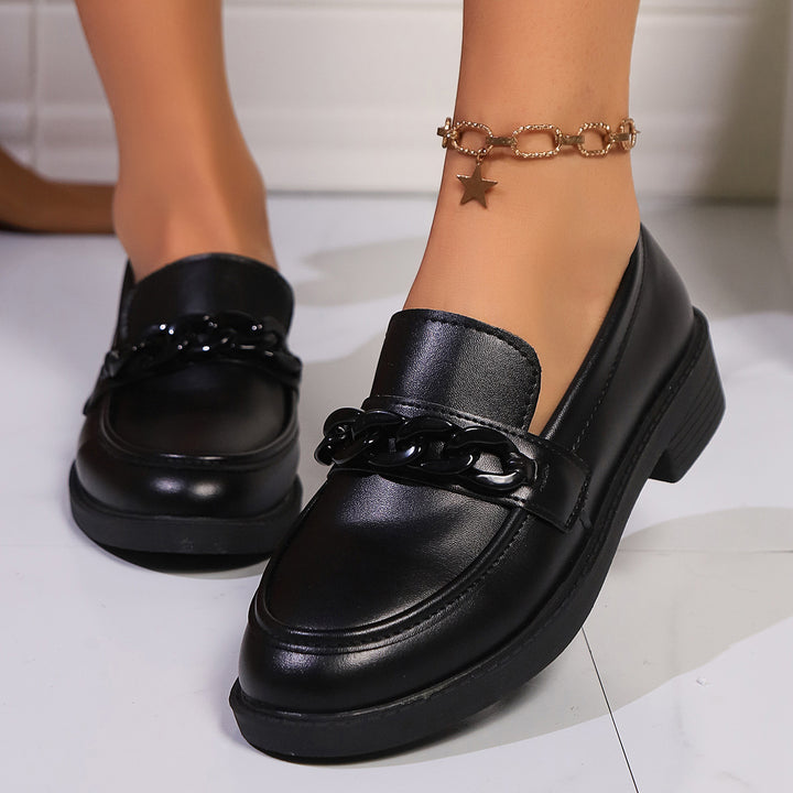 Women's patent loafers with striking chain detail and padded platform sole Mune Fashion
