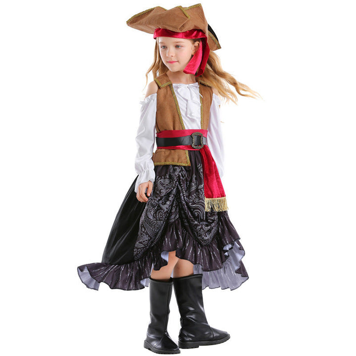 Girl Pirate Costume with Authentic Accessories and Swinging Skirt Mune Fashion