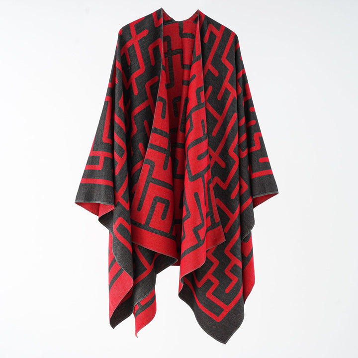 Women's Reversible Jacquard Cape Poncho in Oversize with Graphic Allover Pattern Mune Fashion