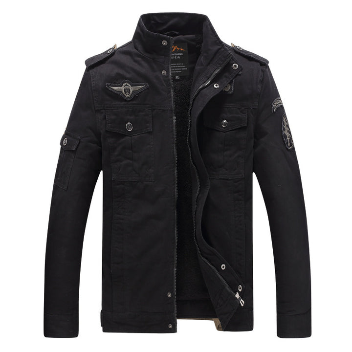 Men's canvas field jacket with Sherpa lining, utility pockets, and stand-up collar Mune Fashion
