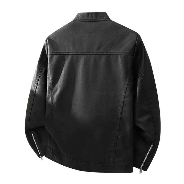 Men's Simple Faux Leather City Jacket with Stand Collar, Two-Way Zipper & Side Pockets Mune Fashion