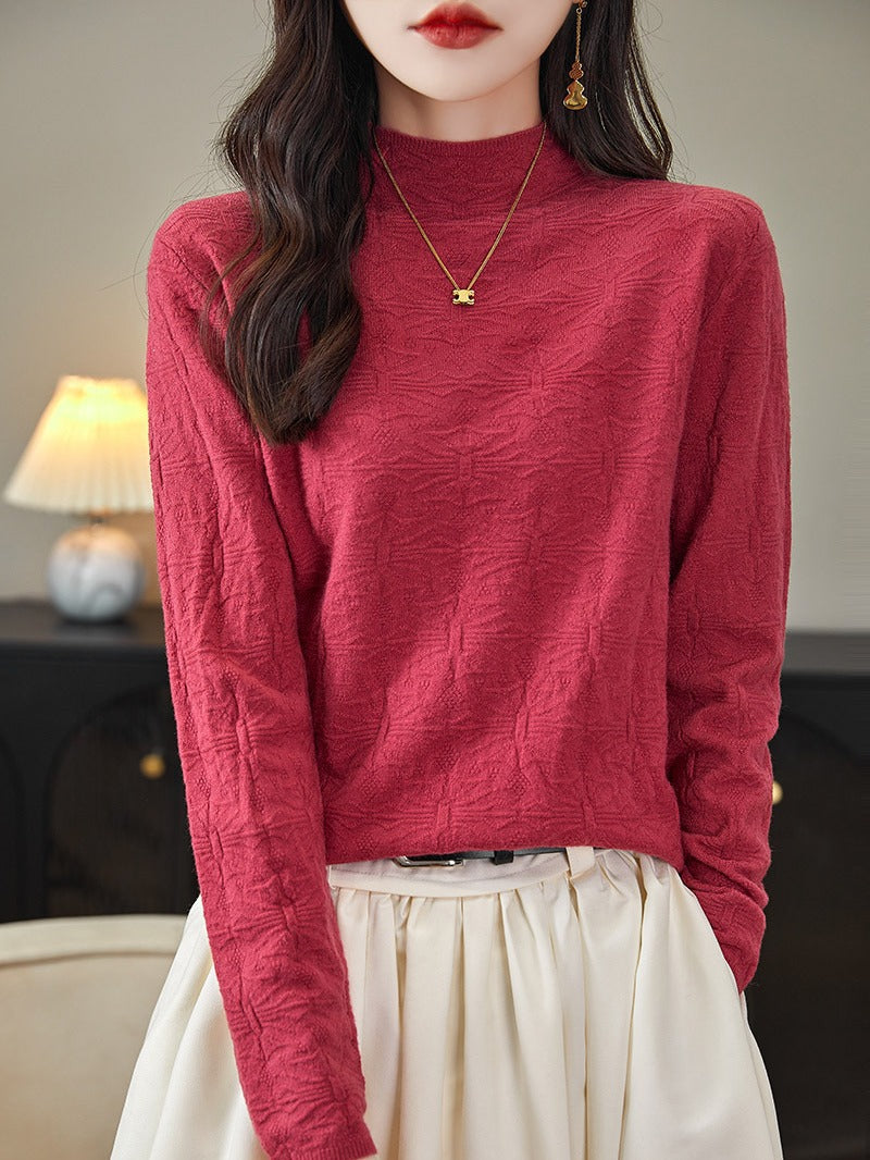 Women's Structured Fine Knit Long Sleeve with Stand-Up Collar and Boxy Silhouette Mune Fashion