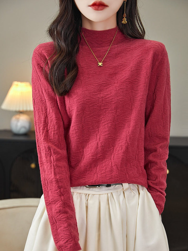 Women's Structured Fine Knit Long Sleeve with Stand-Up Collar and Boxy Silhouette Mune Fashion