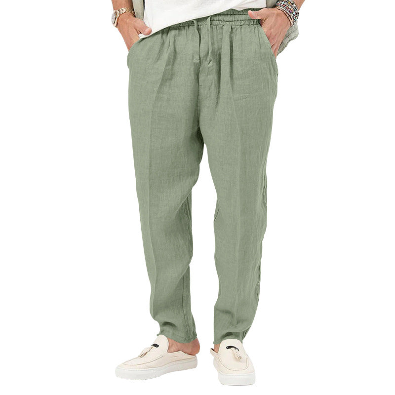 Men's linen jog pants with elastic tunnel drawstring waistband and tapered leg Mune Fashion
