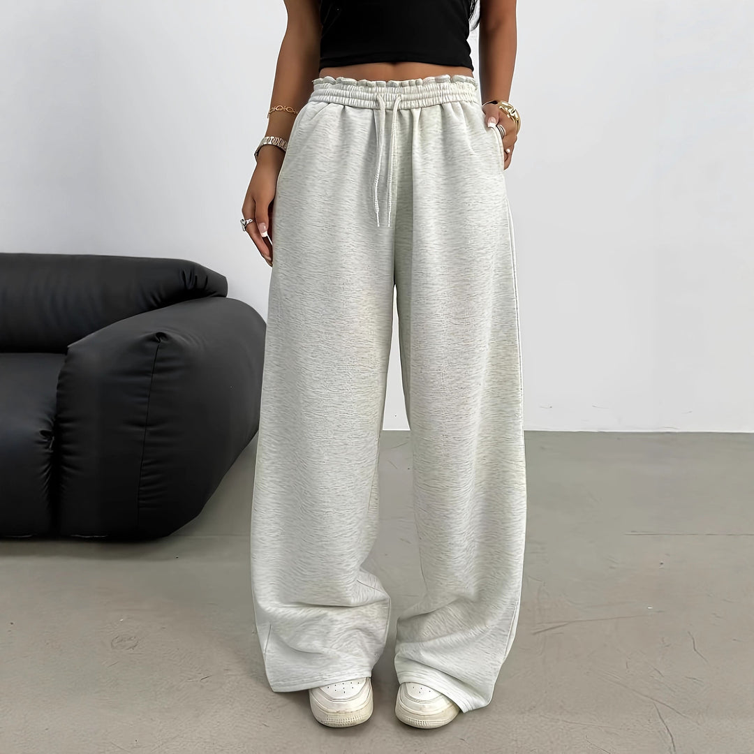 Women Soft Lounge Palazzo Pants with Gathered Smock Waistband and Drawstring Mune Fashion