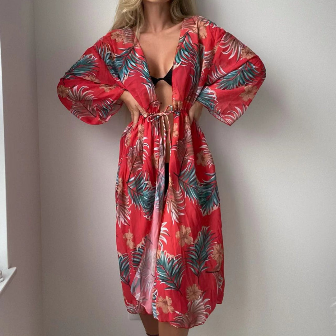 Ladies airy beach kimono with floral motifs Mune Fashion