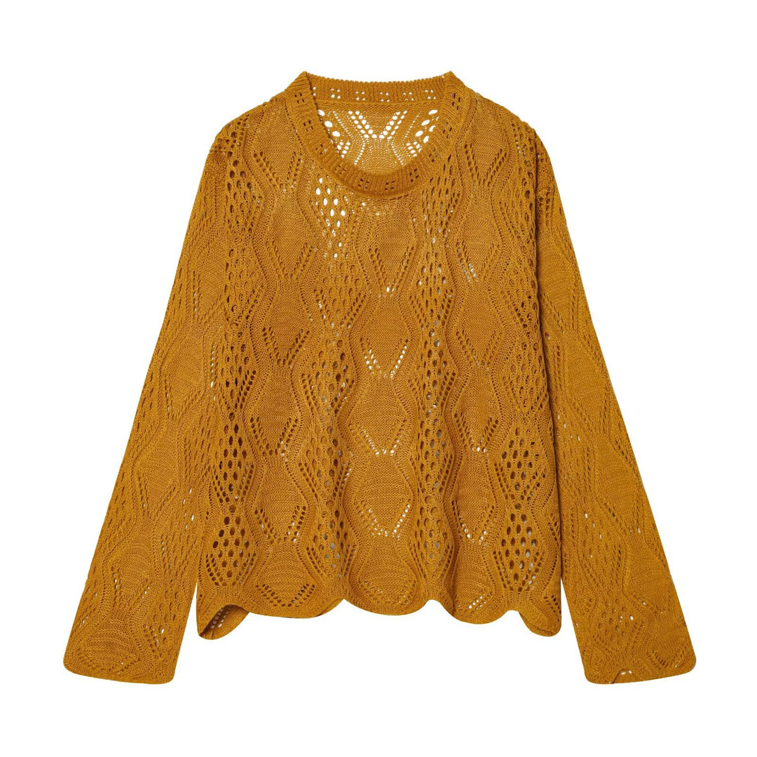 Women's open-knit sweater with cable pattern and curved hem Mune Fashion