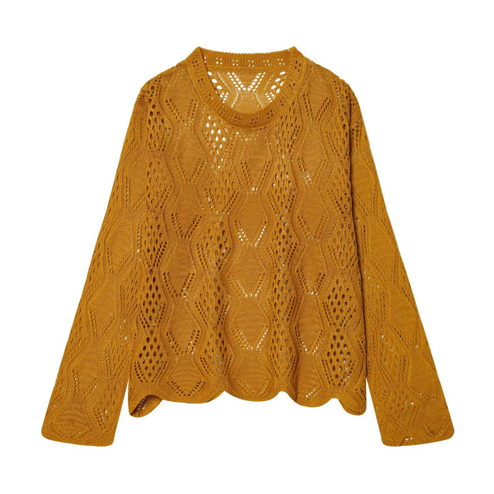 Women's open-knit sweater with cable pattern and curved hem Mune Fashion