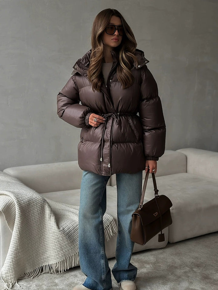 Women's quilted jacket with waist drawstring and hood Mune Fashion