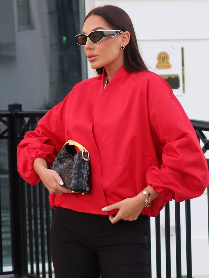 Women short cut oversized wrap jacket with balloon sleeves Mune Fashion