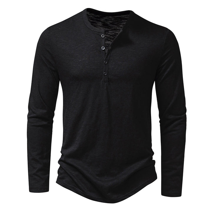 Men's fine knit Henley with round neck, concealed button placket and fitted silhouette Mune Fashion