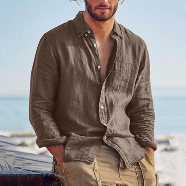Men's linen shirt with chest pocket and casual beach fit Mune Fashion